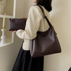 Hochwertige Handtasche für Frauen Große Kapazität Schultertasche Einfarbig Breiter Riemen Weiches PU-Leder