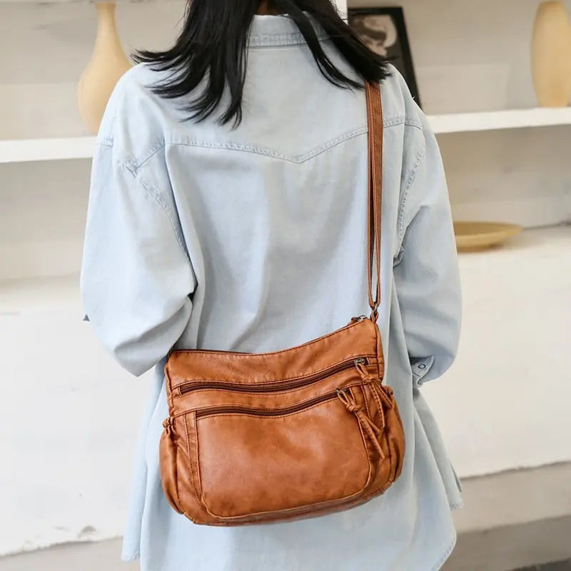 Mehrfach-Taschen Schultertasche aus Leder