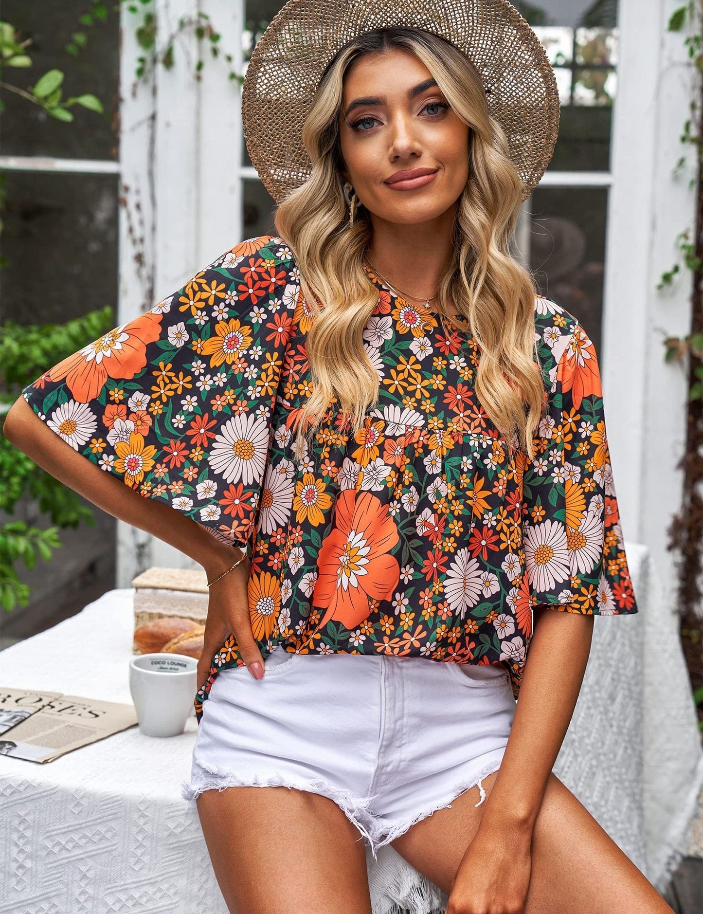 Blouse florale à manches