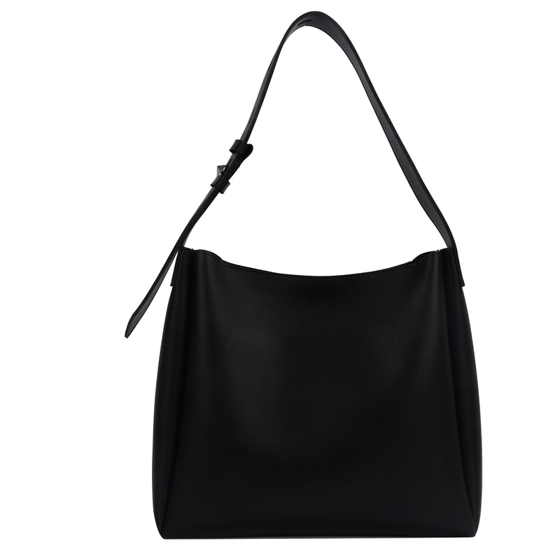 Hochwertige Handtasche für Frauen Große Kapazität Schultertasche Einfarbig Breiter Riemen Weiches PU-Leder