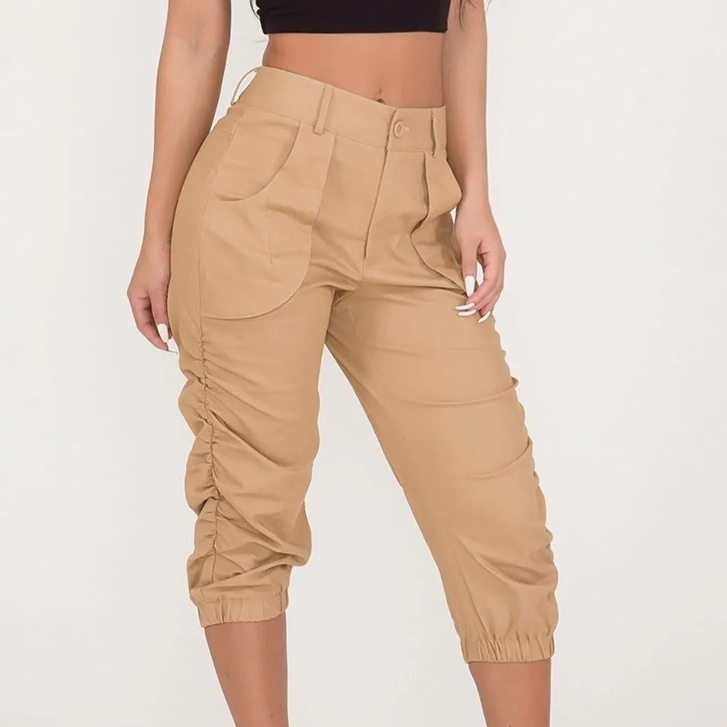 Pantalon capri cargo Cripes de couleur unie avec taille élastique