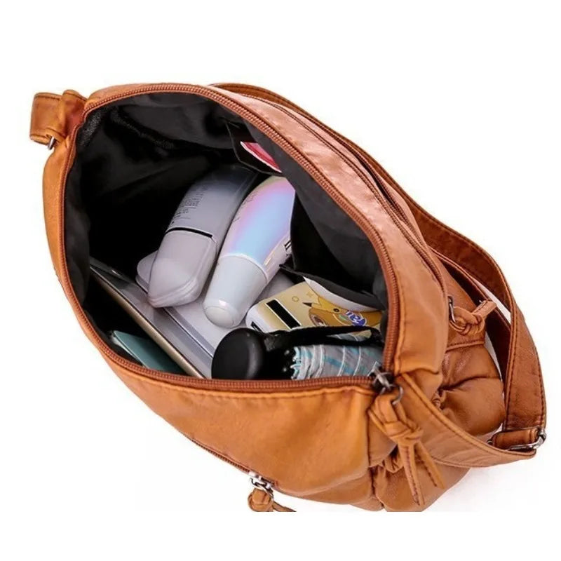 Mehrfach-Taschen Schultertasche aus Leder