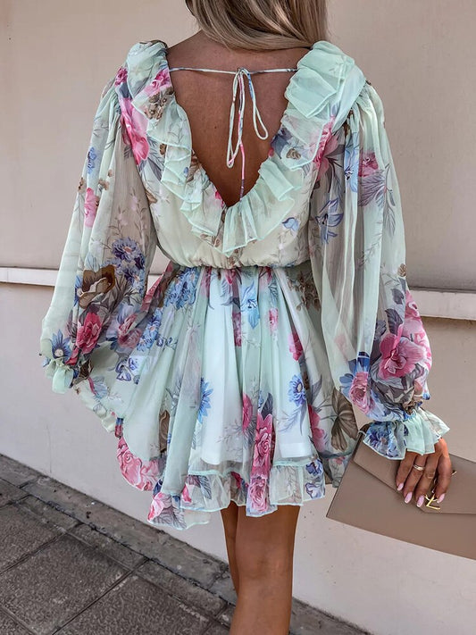 Robe Cripes À Imprimé Floral | Blanc, rose et vert clair