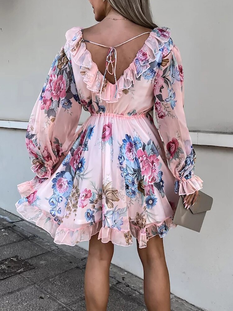 Robe Cripes À Imprimé Floral | Blanc, rose et vert clair