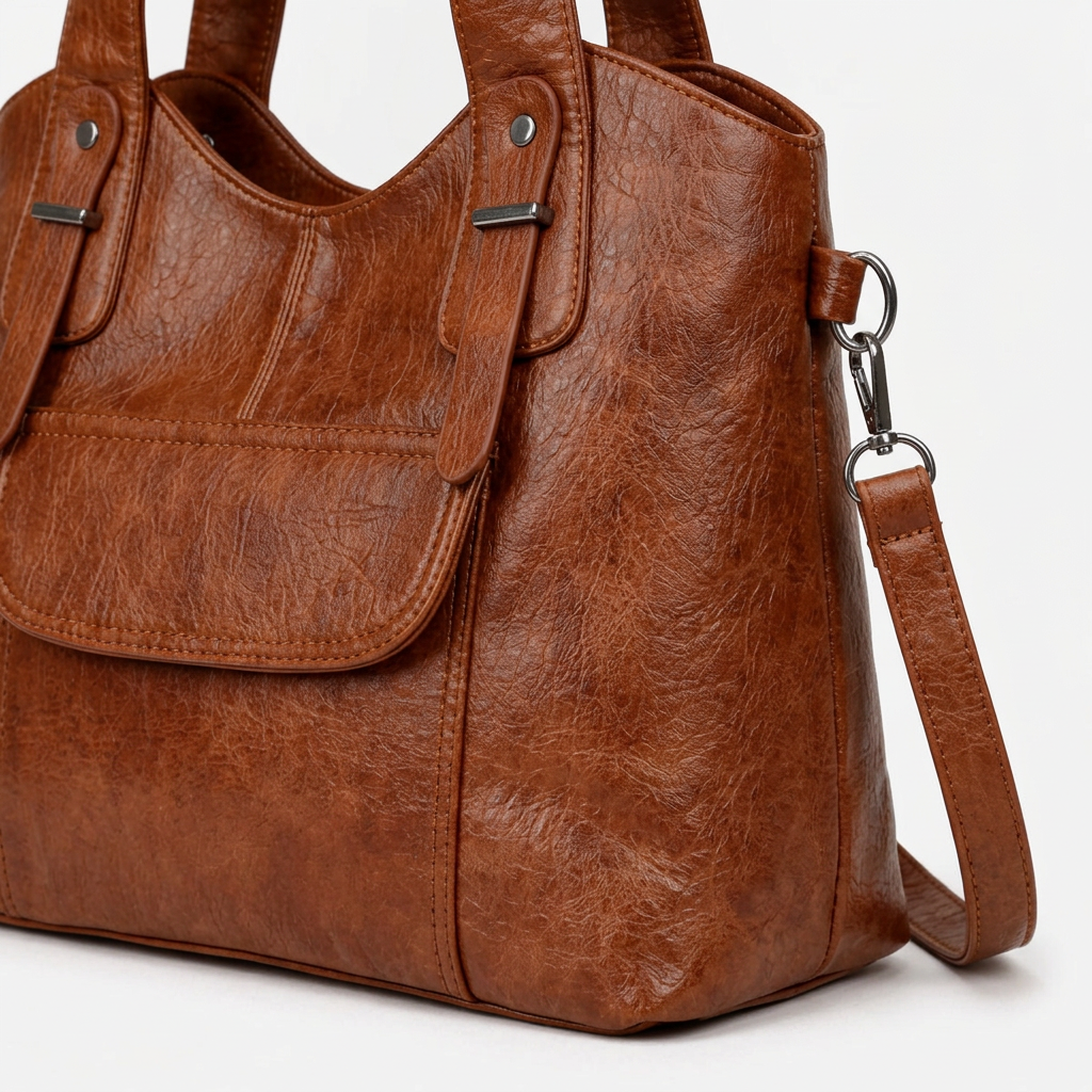 Große vegane Rindsledertasche, Schultertasche