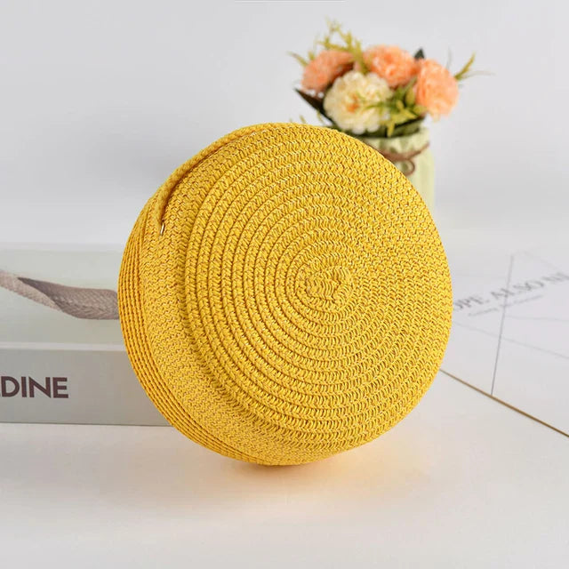 Cripes - Sac à bandoulière rond en paille pour femme tissé à la main avec fermeture éclair