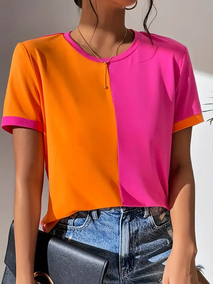 Chemise cripes 2 zones de couleurs orange et rose | Carmel