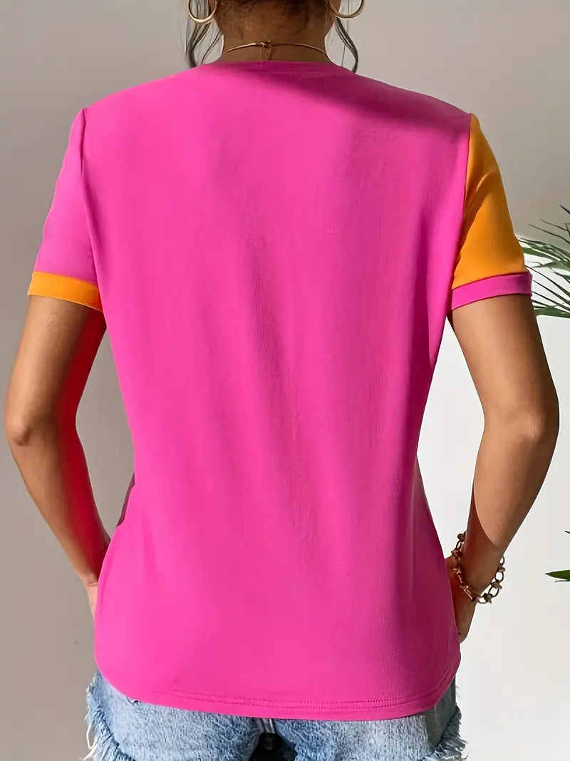 Chemise cripes 2 zones de couleurs orange et rose | Carmel