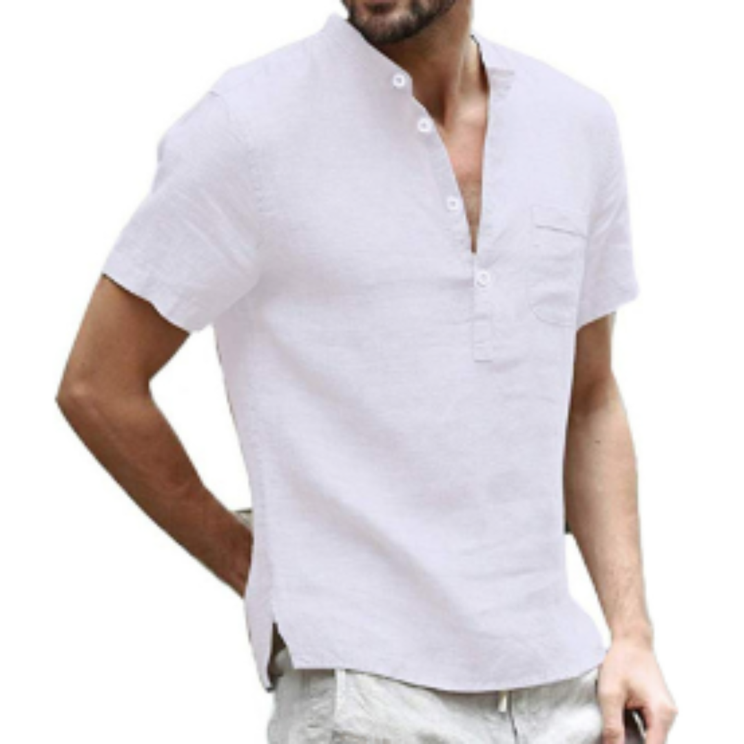 Chemise en lin pour homme avec col montant