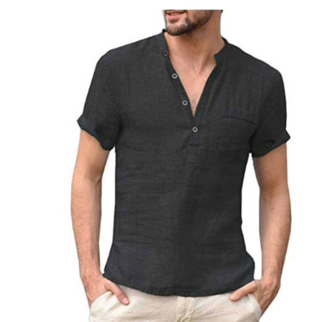 Chemise en lin pour homme avec col montant