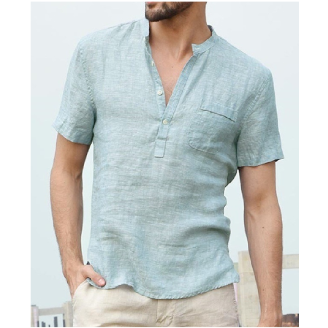 Chemise en lin pour homme avec col montant