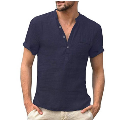 Chemise en lin pour homme avec col montant