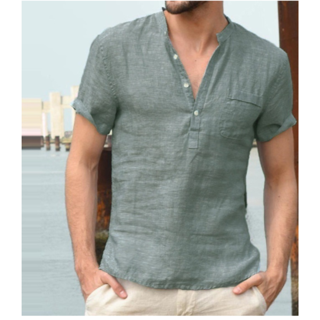 Chemise en lin pour homme avec col montant