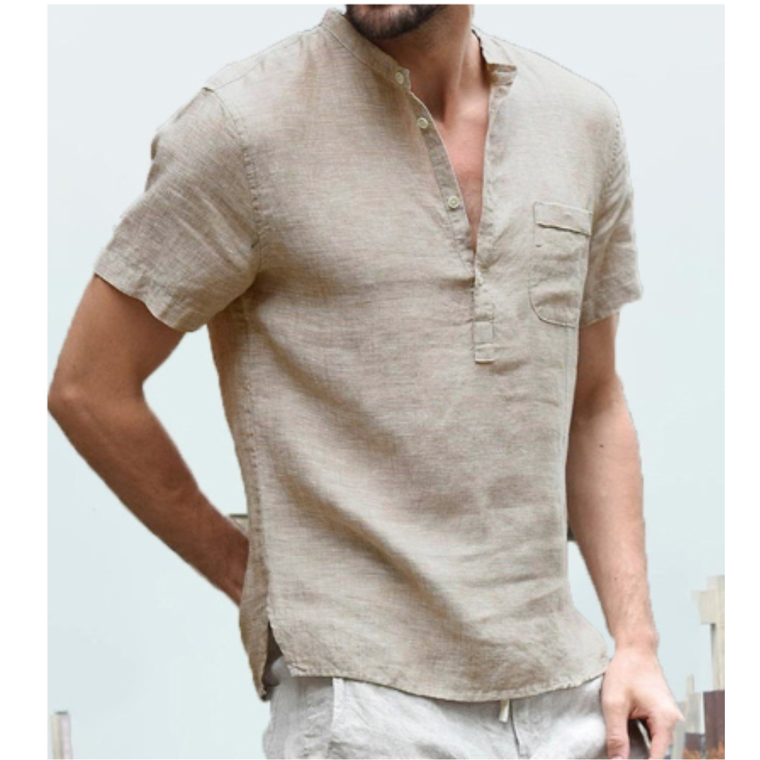 Chemise en lin pour homme avec col montant