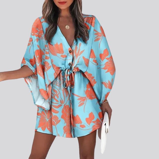 Robe chemise boho à col en V et imprimé floral