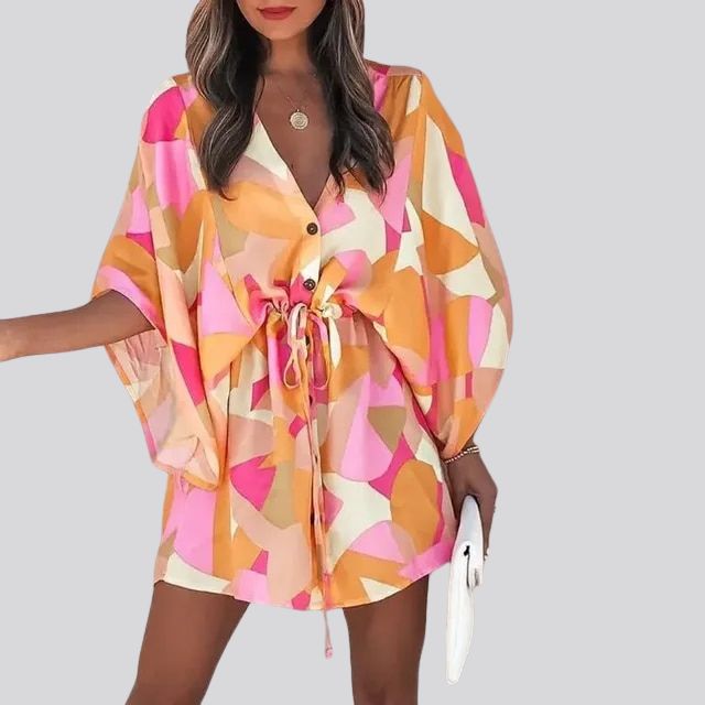 Robe chemise boho à col en V et imprimé floral