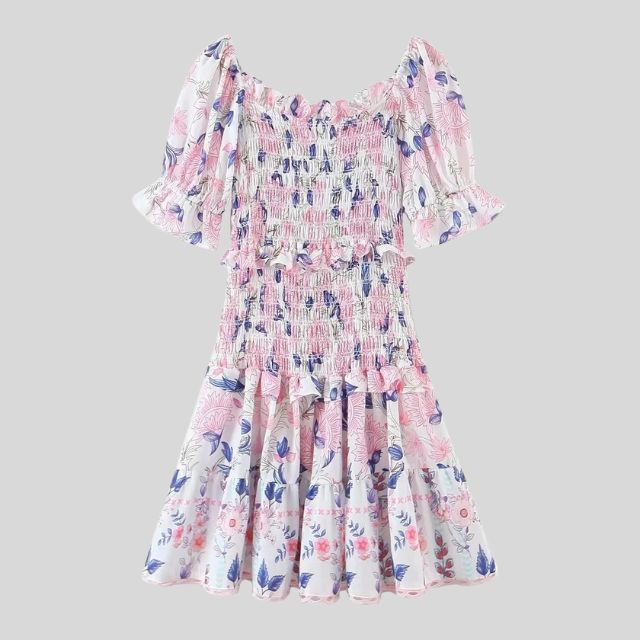 Robe florale à manches bouffantes