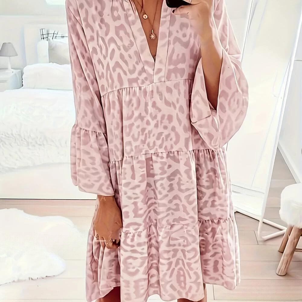 Robe boho à imprimé léopard pour femmes, taille plus