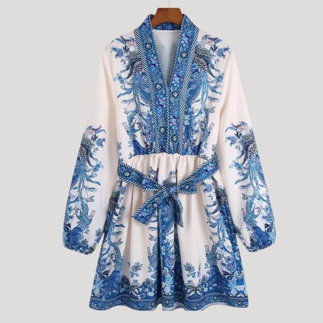 Mini robe à ceinture en tissu cachemire