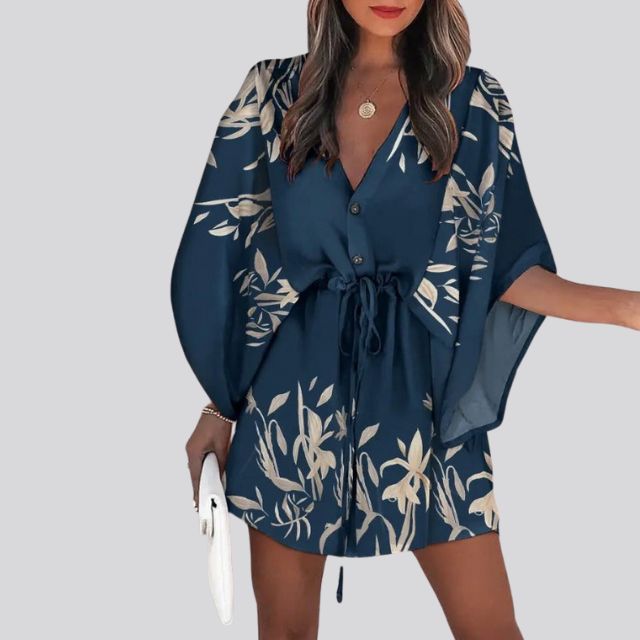 Robe chemise boho à col en V et imprimé floral