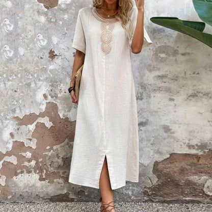 Cripes - Robe unie en coton et lin pour femme