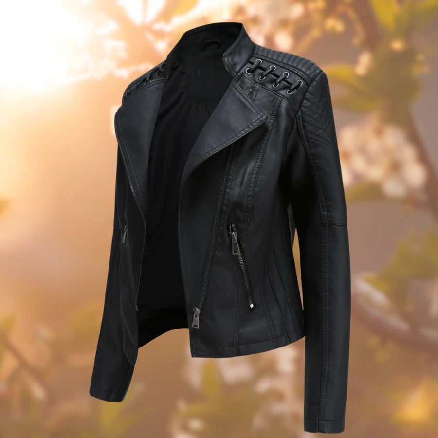 Noir Veste en cuir style biker