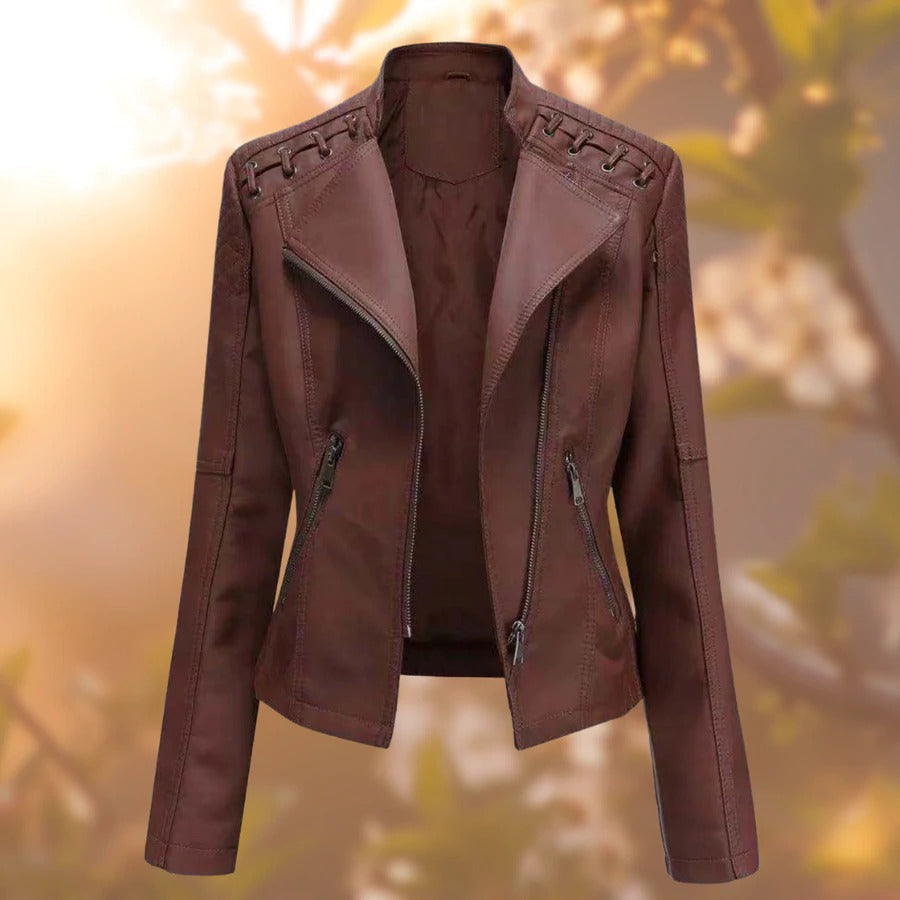 Noir Veste en cuir style biker