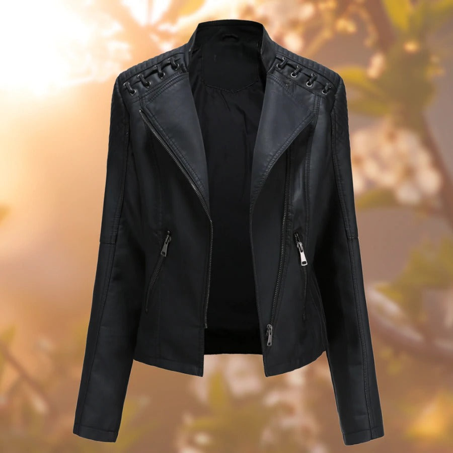 Noir Veste en cuir style biker