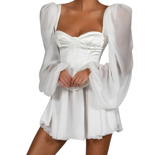 Robe de soirée élégante blanche à manches lanternes