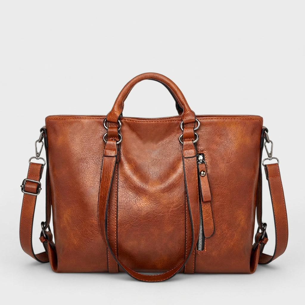 Große vegane Leder-Arbeits Tasche mit Crossbody-Gurt