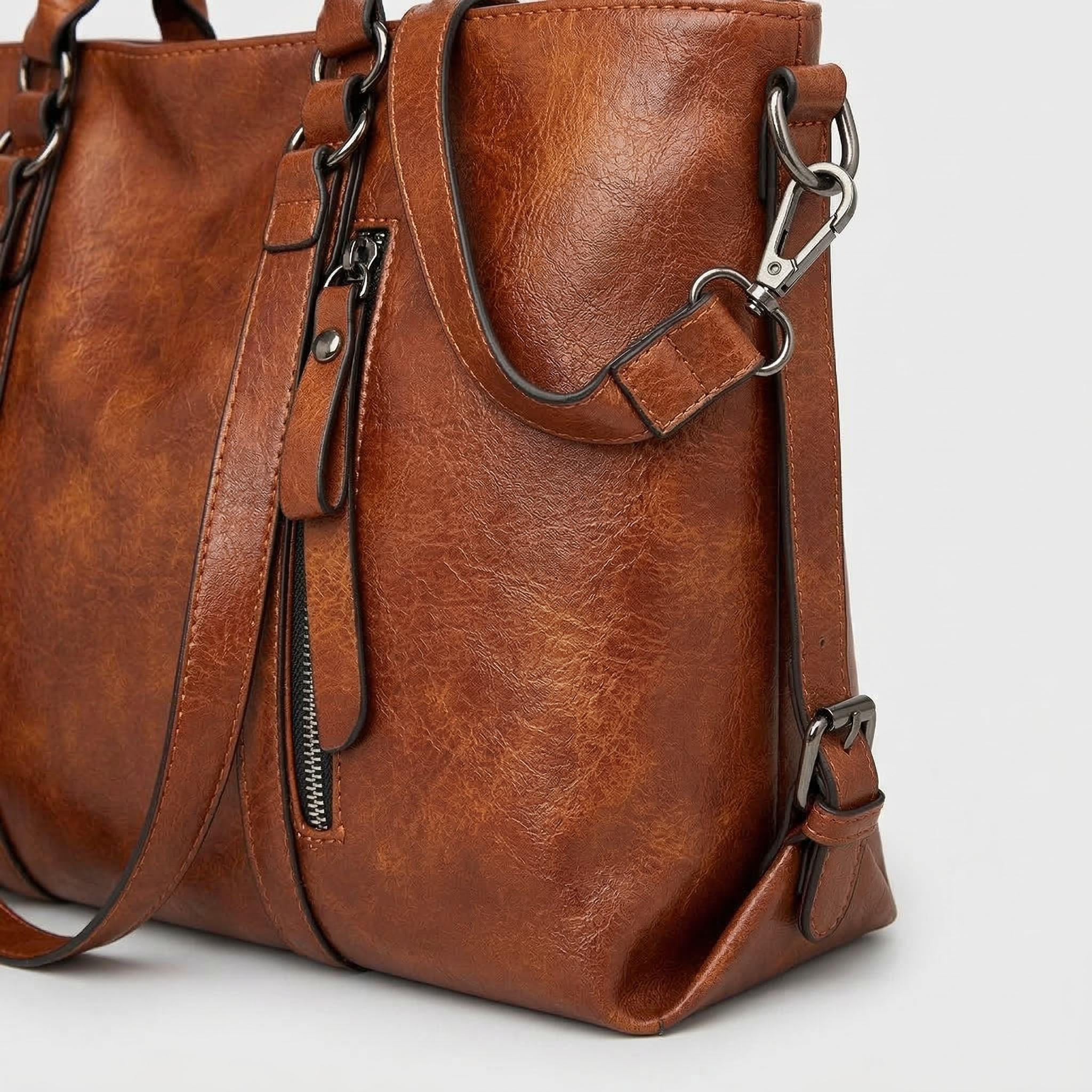 Große vegane Leder-Arbeits Tasche mit Crossbody-Gurt