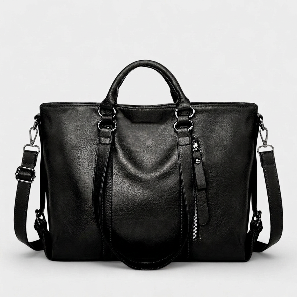 Große vegane Leder-Arbeits Tasche mit Crossbody-Gurt