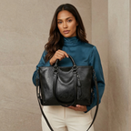 Große vegane Leder-Arbeits Tasche mit Crossbody-Gurt