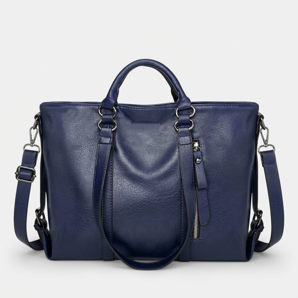 Große vegane Leder-Arbeits Tasche mit Crossbody-Gurt