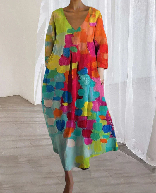 Robe imprimée colorée avec décolleté en V