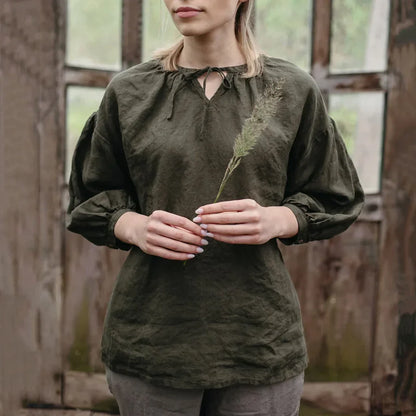 Blouse en lin à manches longues pour femme