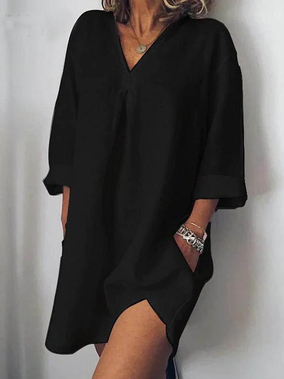 Robe en lin Cripes – Col V et demi manches