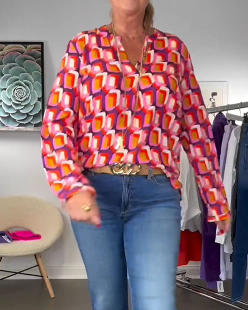 Crêpes Mila | Blouse aux couleurs contrastées et motifs géométriques