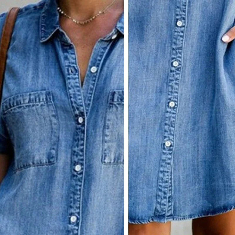 Robe décontractée en denim à manches courtes