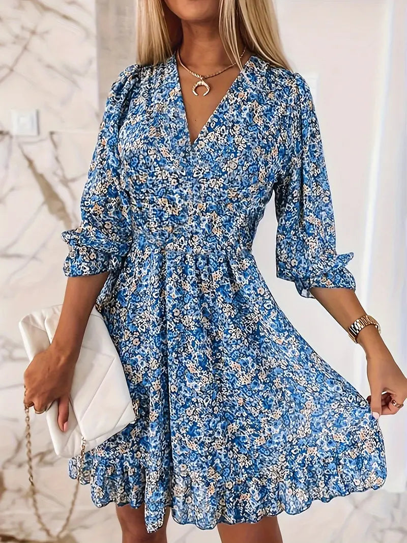 Robe col cripes, manches lanternes et taille serrée | Aria