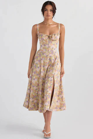 Carmen™ | Robe midi colorée façonnant la taille