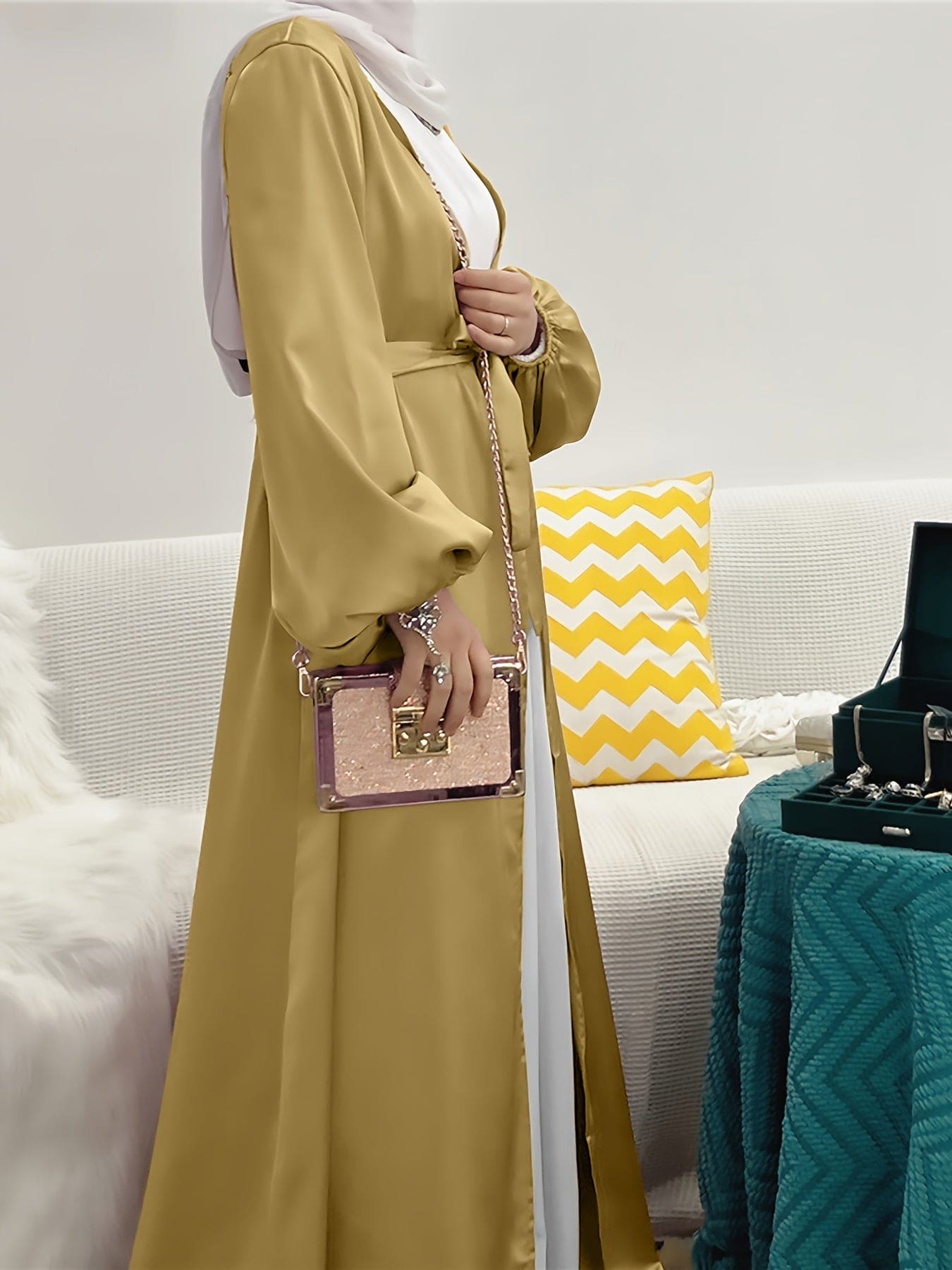 Robe abaya cripes avec ceinture - Eva