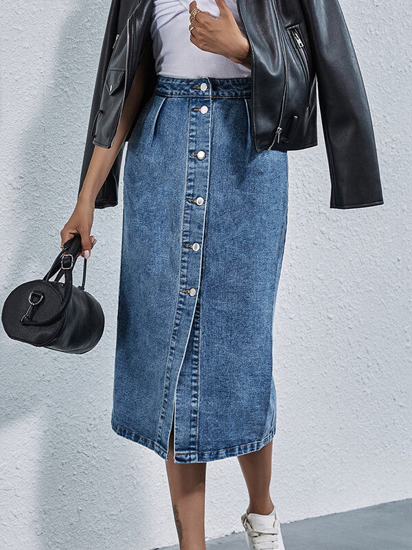 Jupe longue en denim avec boutons