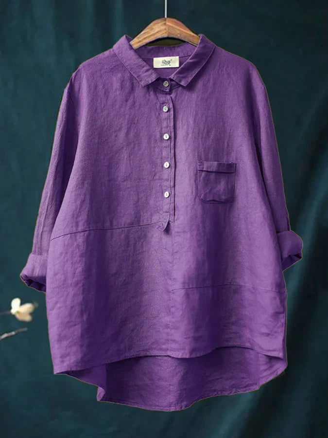 Chemise décontractée pour femme à manches longues avec bouton à revers