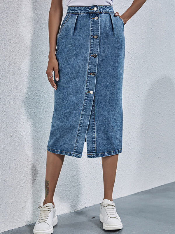 Jupe longue en denim avec boutons