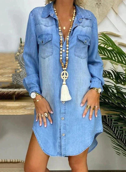 Robe chemise à manches longues ample en denim