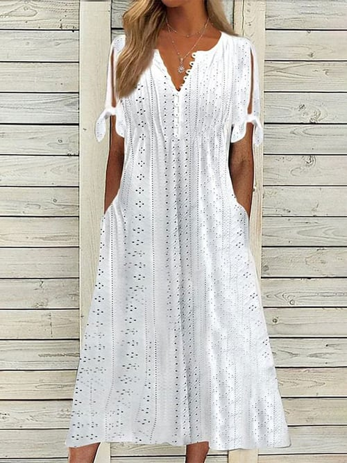 Robe en Dentelle Unie de Style Resort pour Femme