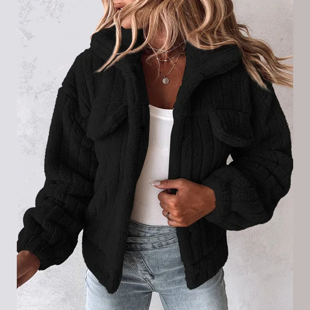 Dana™ l Manteau en peluche rabattu avec fermeture boutonnée et col