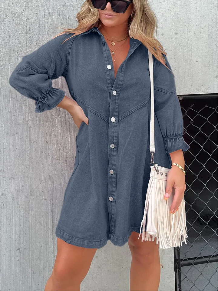 Robe en jean délavé avec manches bouffantes