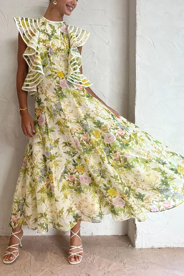 Robe cripes avec détails volants et motif floral pour femme | Valesca